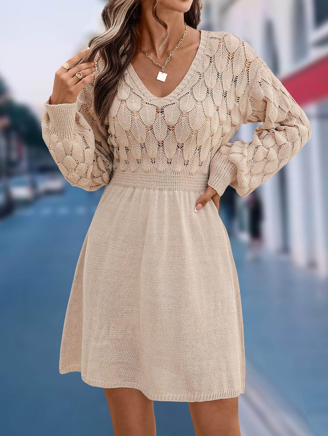Crochet V Neck A Line Beach Dress – White Dress