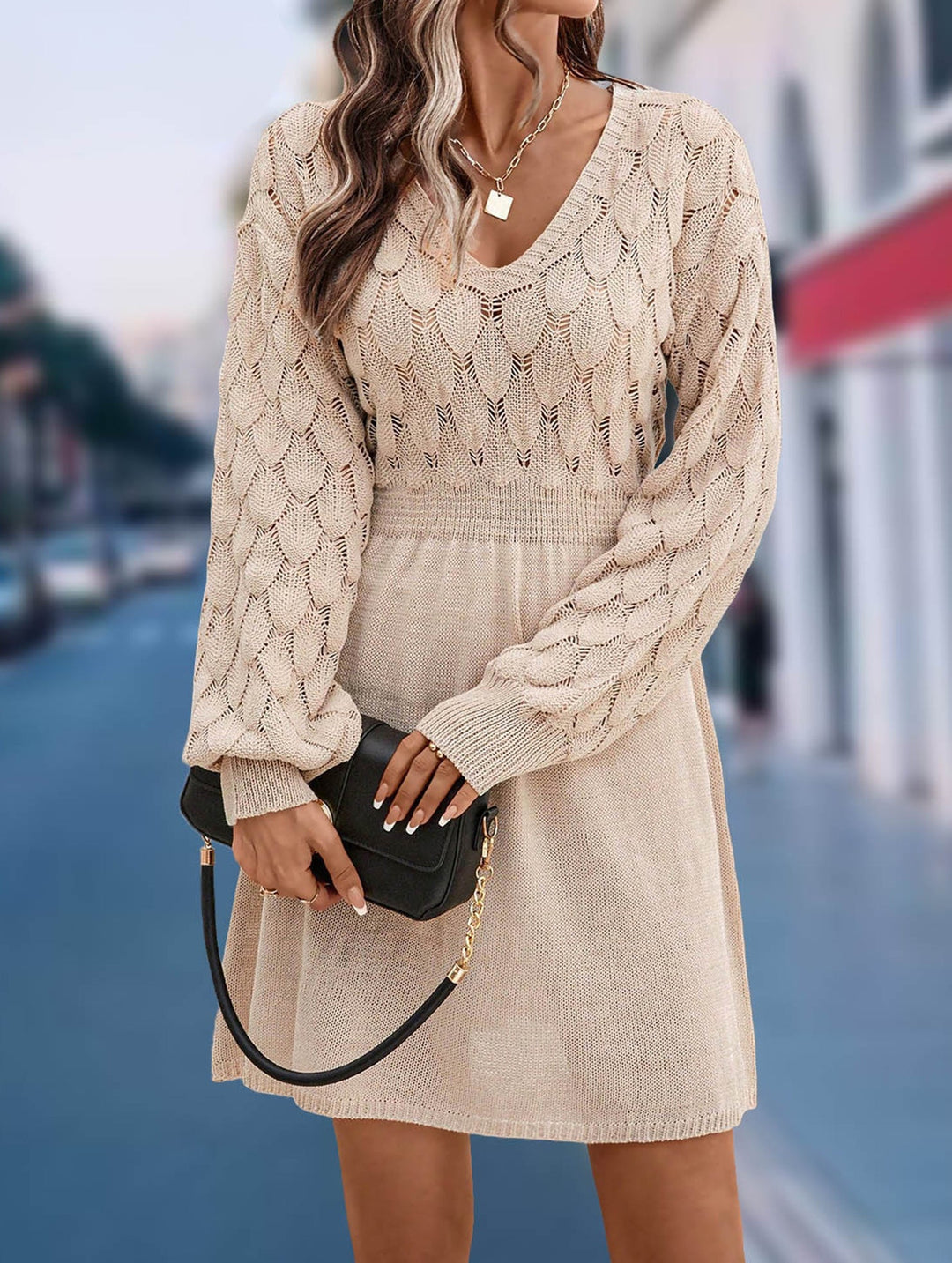 Crochet V Neck A Line Beach Dress – White Dress