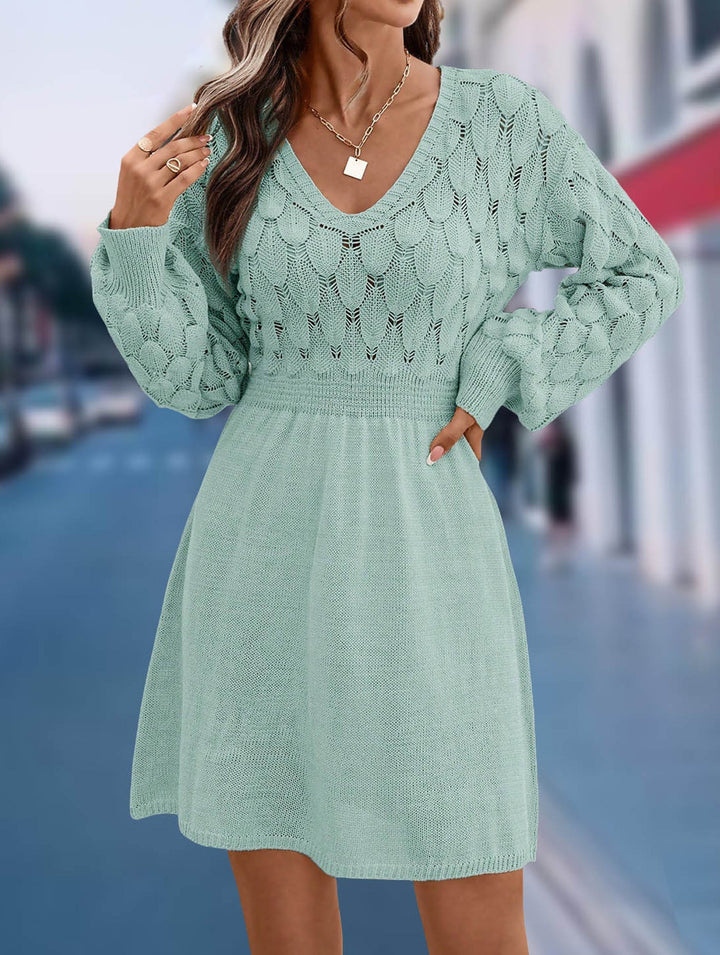Crochet V Neck A Line Beach Dress – White Dress