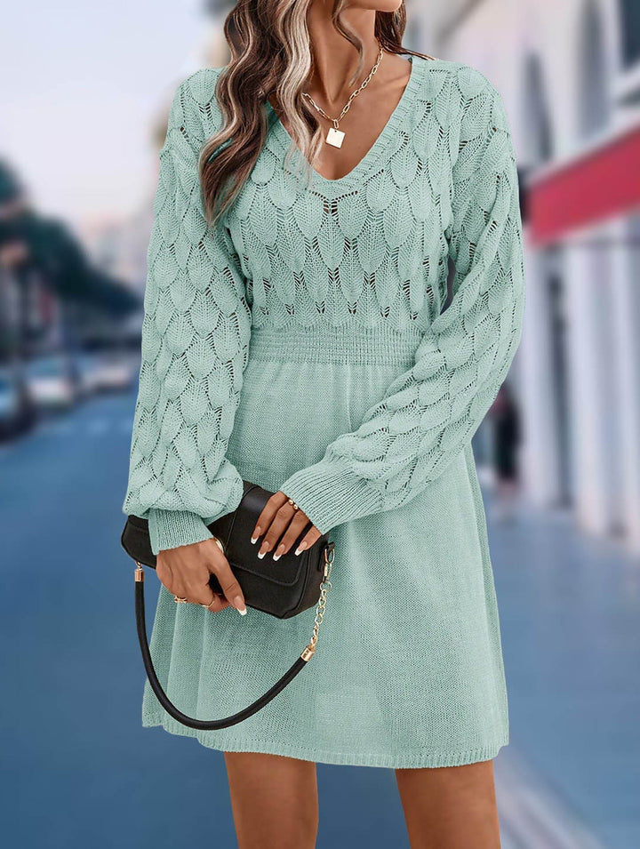 Crochet V Neck A Line Beach Dress – White Dress