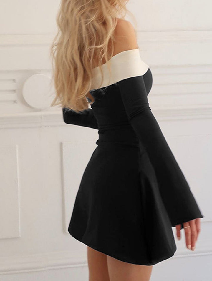 off-shoulder bell sleeve dress – White Dress