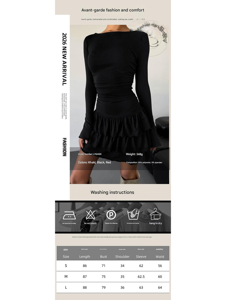 Waist Cinched Ruffle Long Sleeve Work Dress – White Dress