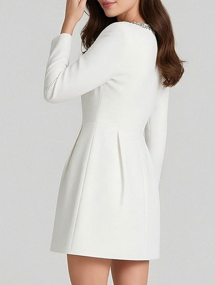 Stylish velvet square neck elegant dress for women – White Dress