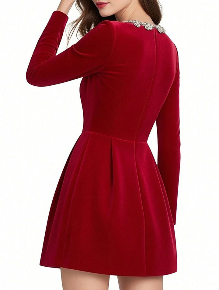 Stylish velvet square neck elegant dress for women – White Dress