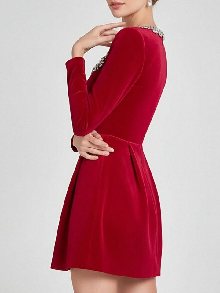 Stylish velvet square neck elegant dress for women – White Dress