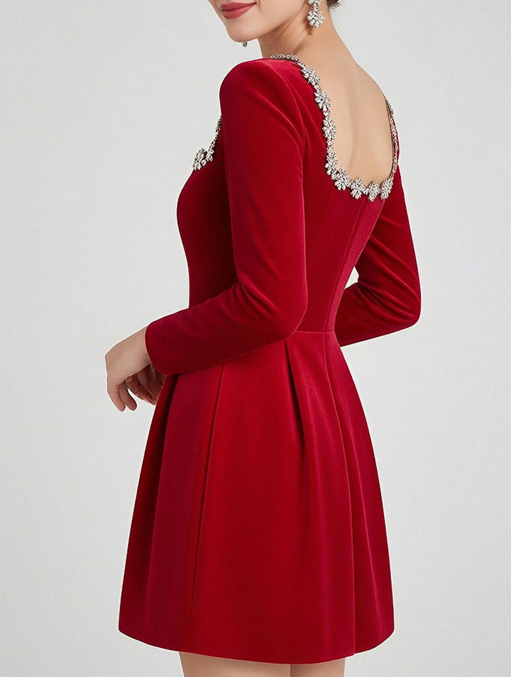 Stylish velvet square neck elegant dress for women – White Dress