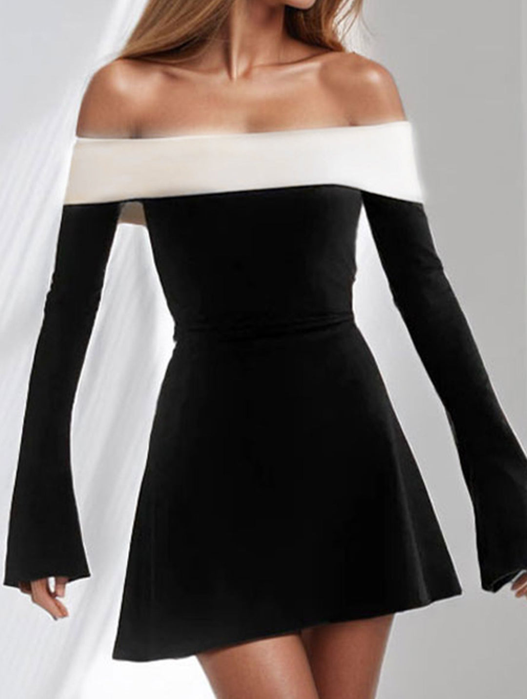 shoulder slim-fit waist dress for women – White Dress