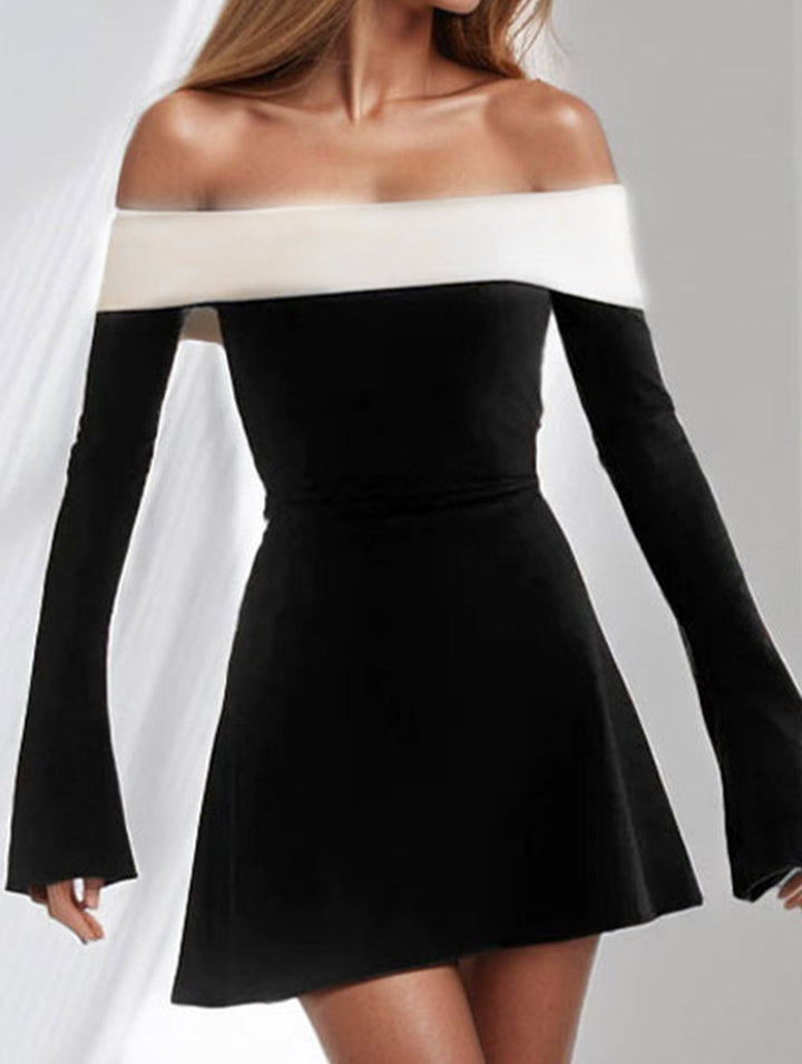 shoulder slim-fit waist dress for women – White Dress