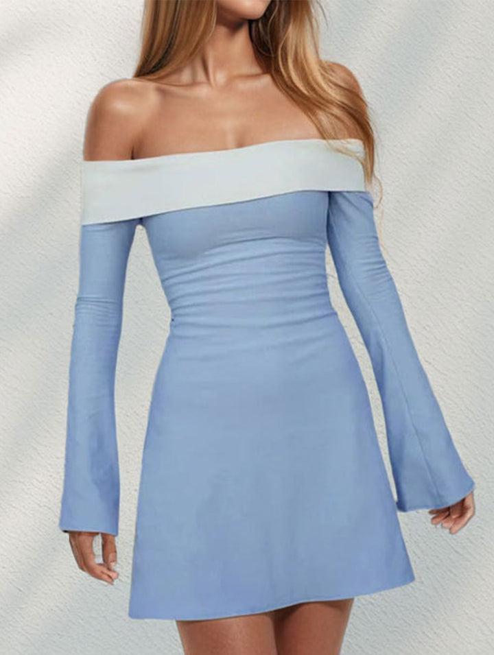 shoulder slim-fit waist dress for women – White Dress