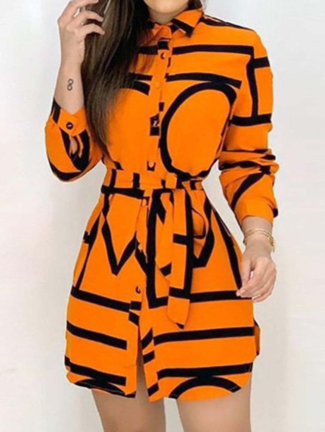 Floral long-sleeved casual shirt dress for women – Casual Wedding Dress