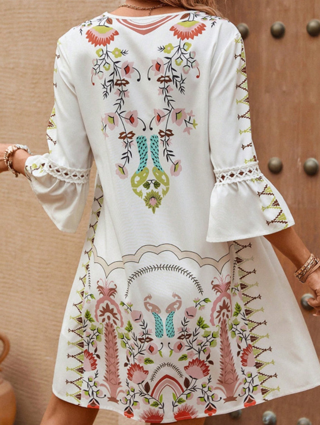 V Neck Lace Patch Print Dress – White Dress