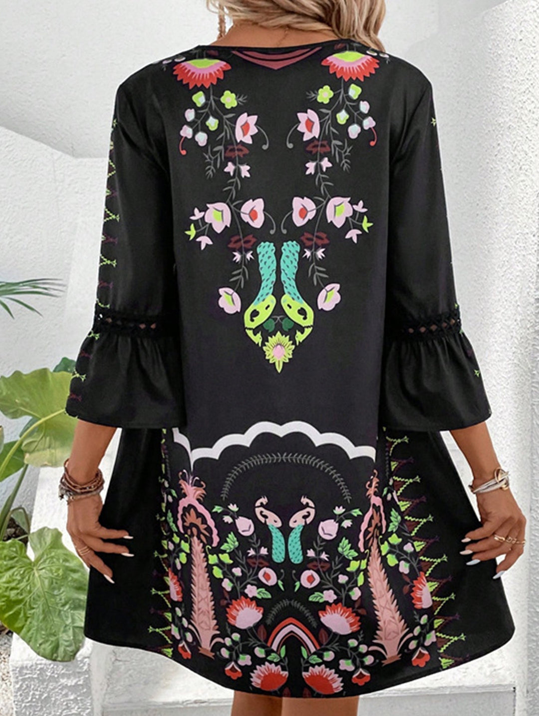 V Neck Lace Patch Print Dress – White Dress