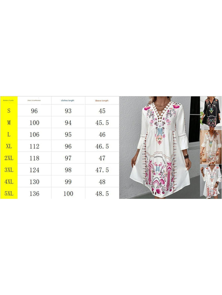 V Neck Lace Patch Print Dress – White Dress