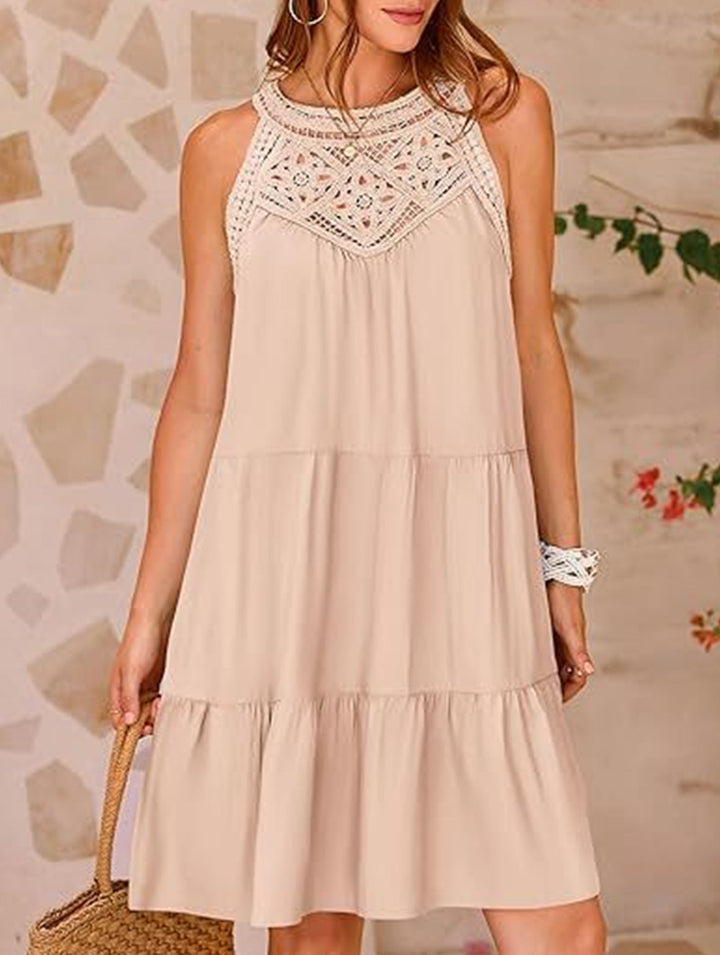Lace Patch Halter A Line Dress – White Dress