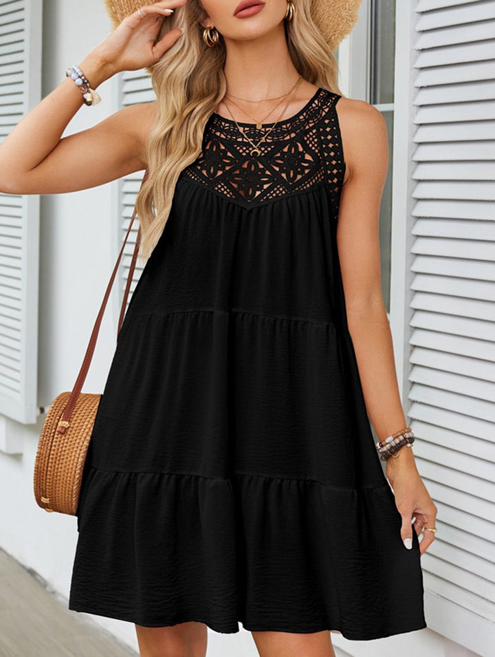 Lace Patch Halter A Line Dress – White Dress