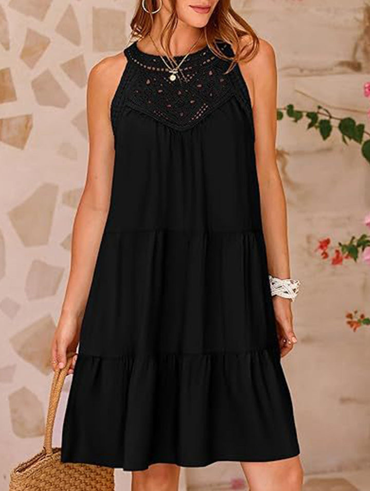Lace Patch Halter A Line Dress – White Dress