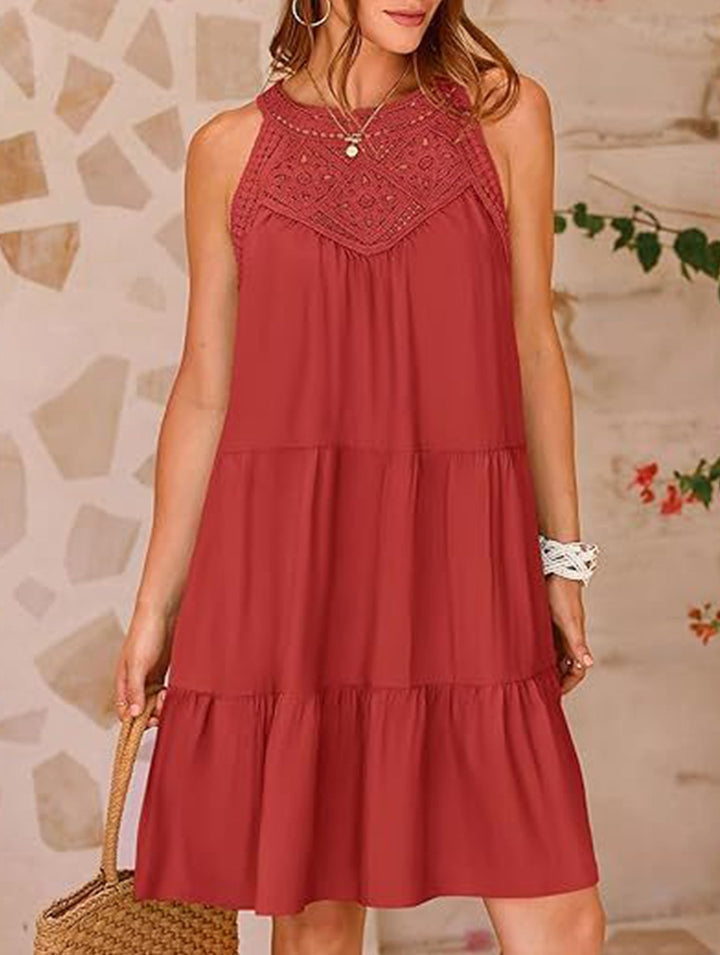Lace Patch Halter A Line Dress – White Dress