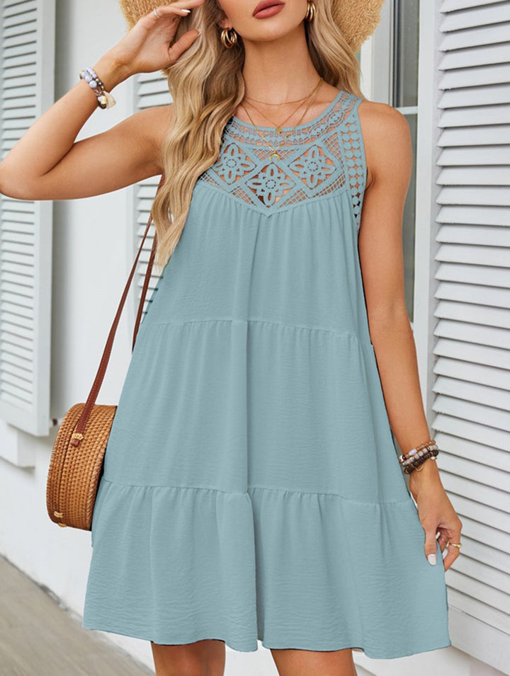 Lace Patch Halter A Line Dress – White Dress