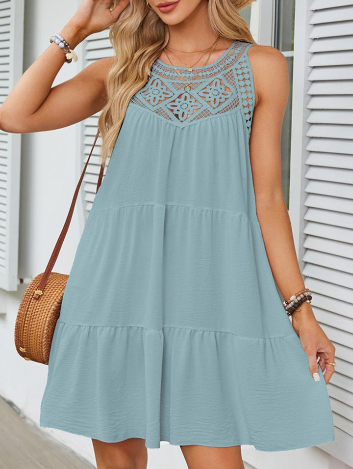 Lace Patch Halter A Line Dress – White Dress