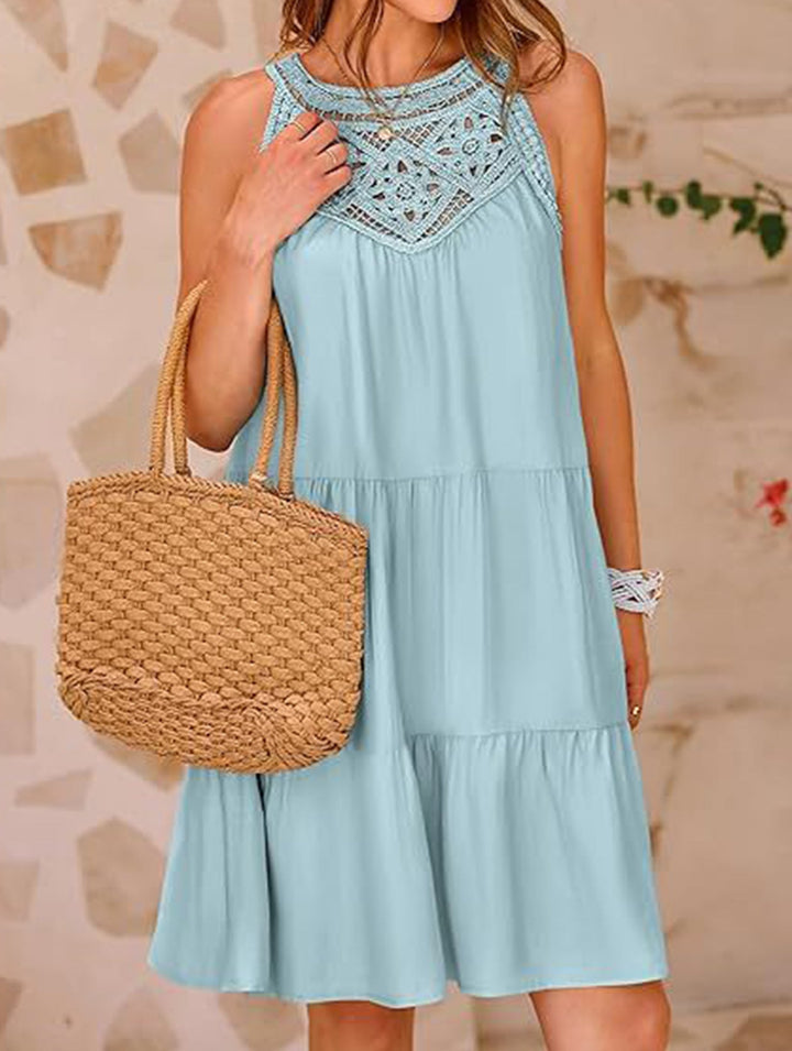 Lace Patch Halter A Line Dress – White Dress