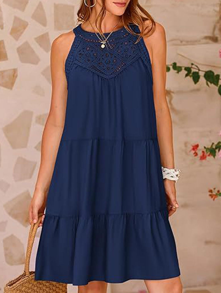 Lace Patch Halter A Line Dress – White Dress