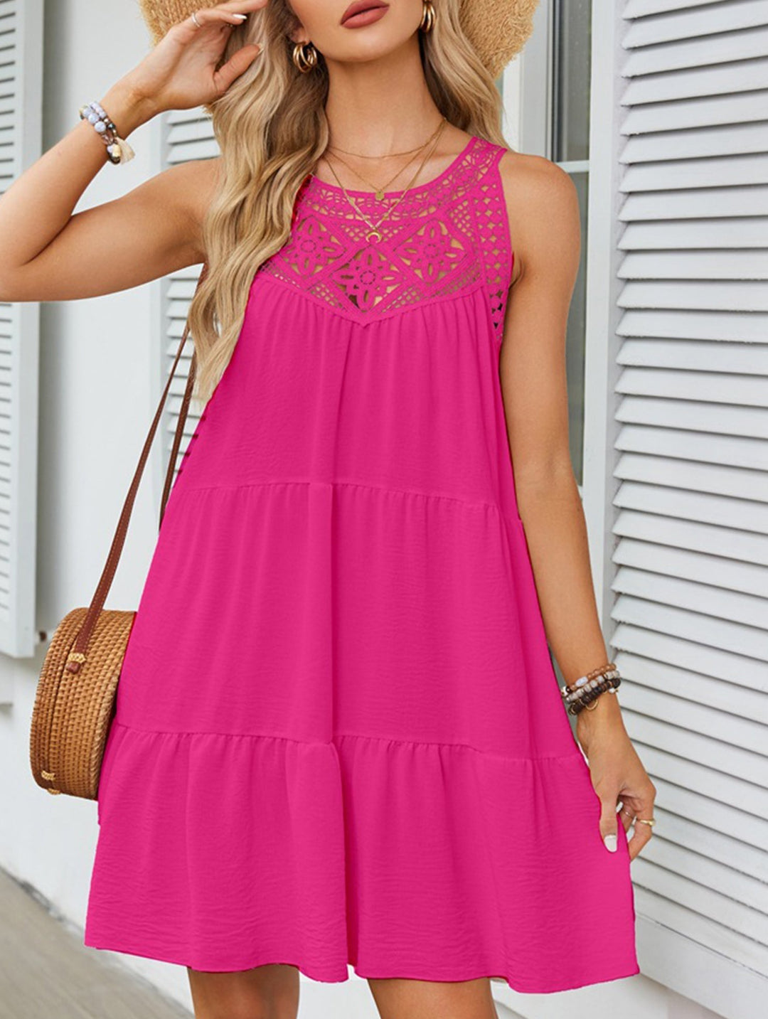 Lace Patch Halter A Line Dress – White Dress