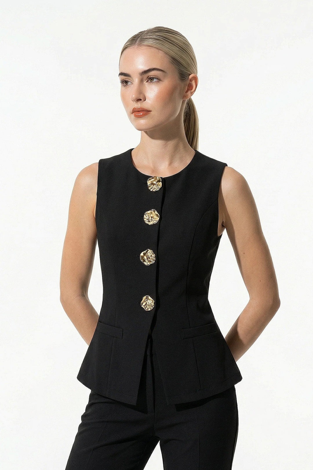 Waistcoat Women Sleeveless Tailored Metal Button