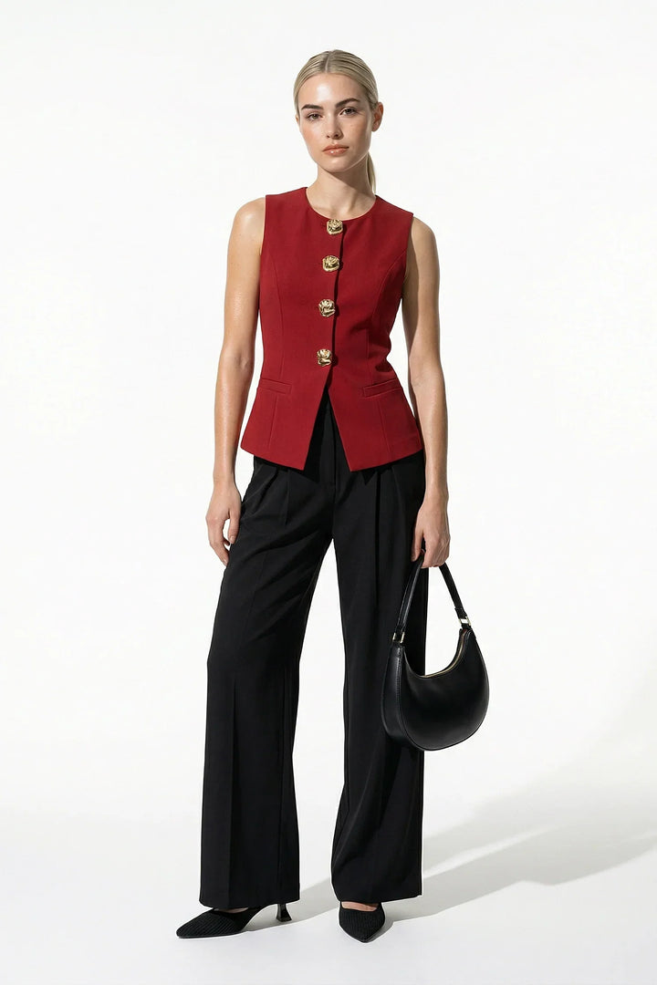 Waistcoat Women Sleeveless Tailored Metal Button