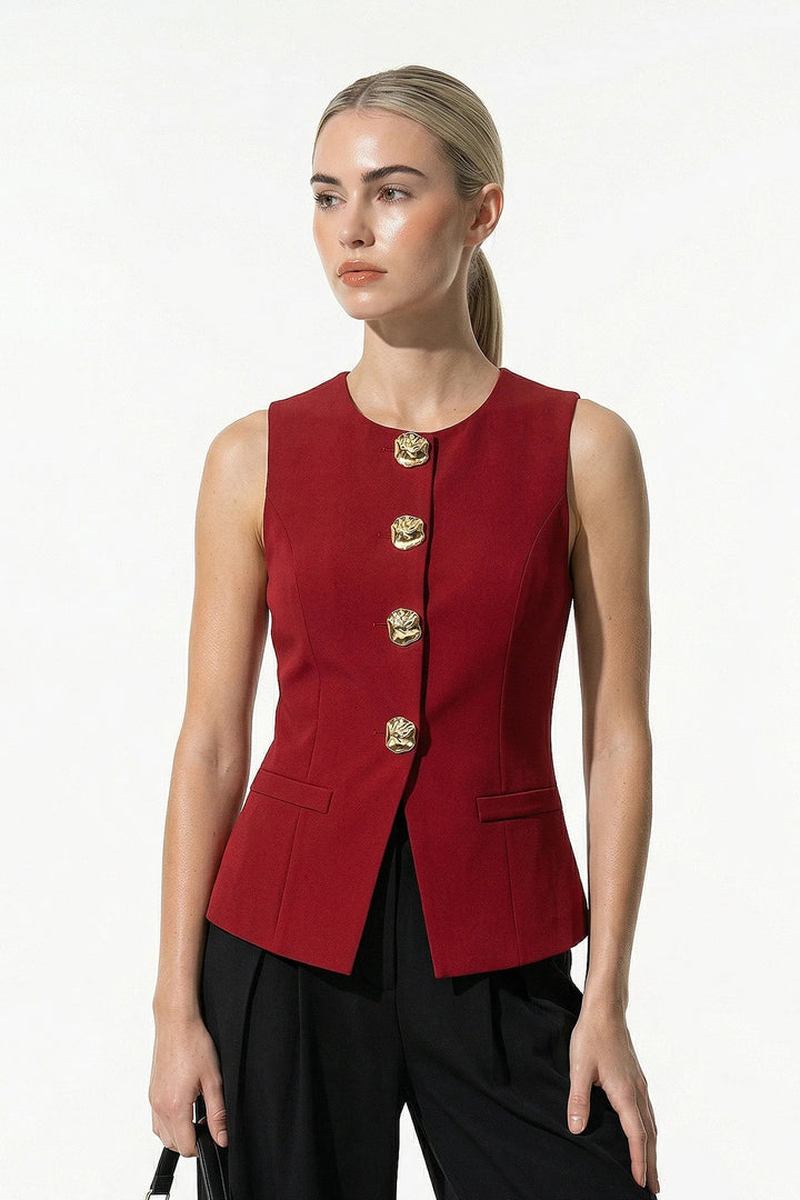 Waistcoat Women Sleeveless Tailored Metal Button