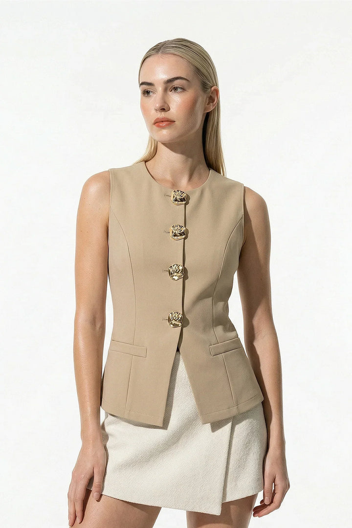 Waistcoat Women Sleeveless Tailored Metal Button