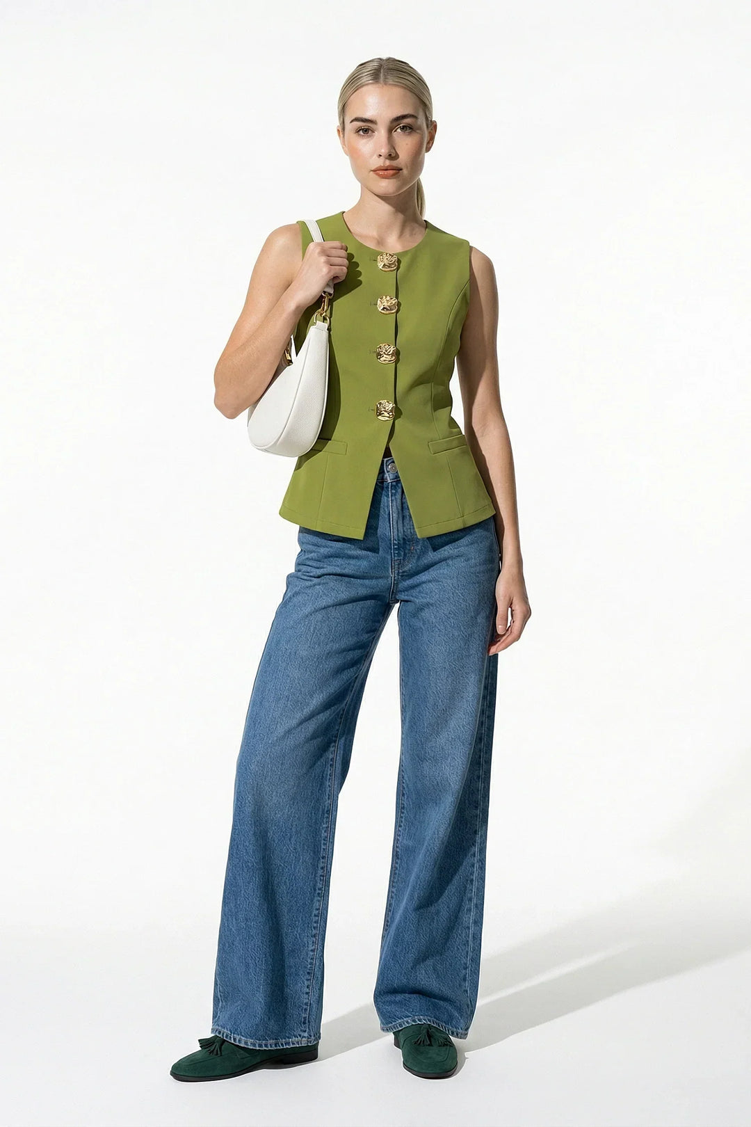 Waistcoat Women Sleeveless Tailored Metal Button
