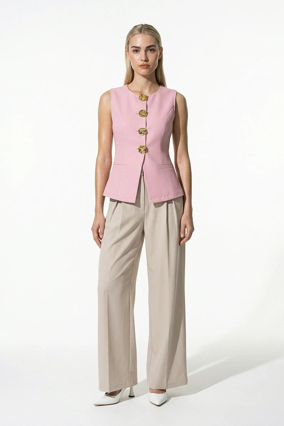 Waistcoat Women Sleeveless Tailored Metal Button