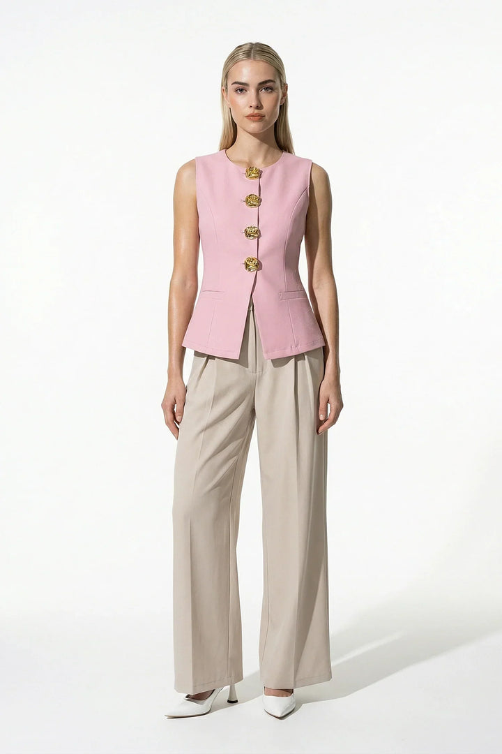 Waistcoat Women Sleeveless Tailored Metal Button
