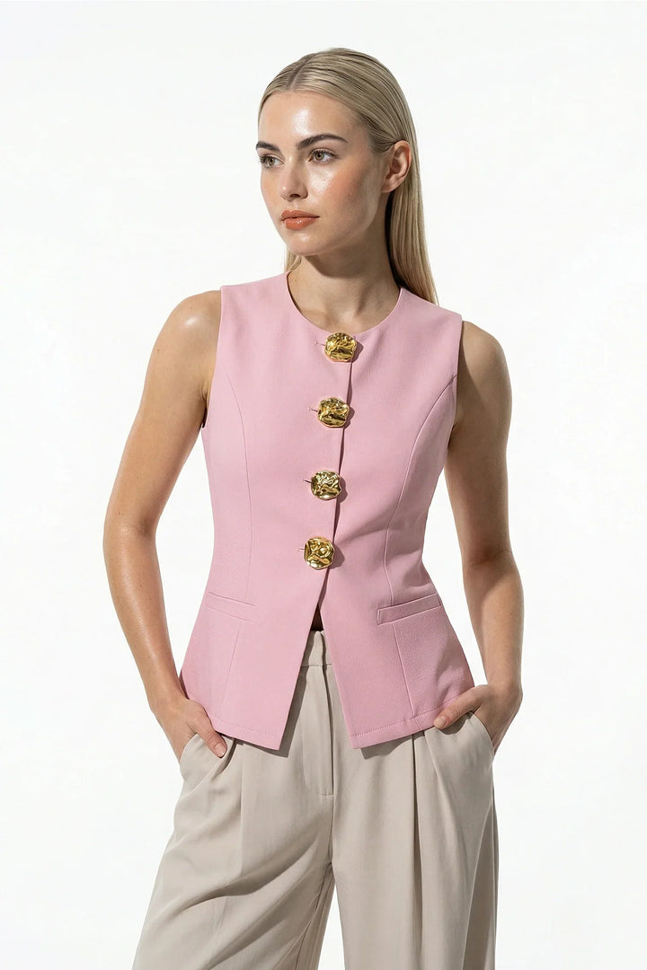 Waistcoat Women Sleeveless Tailored Metal Button