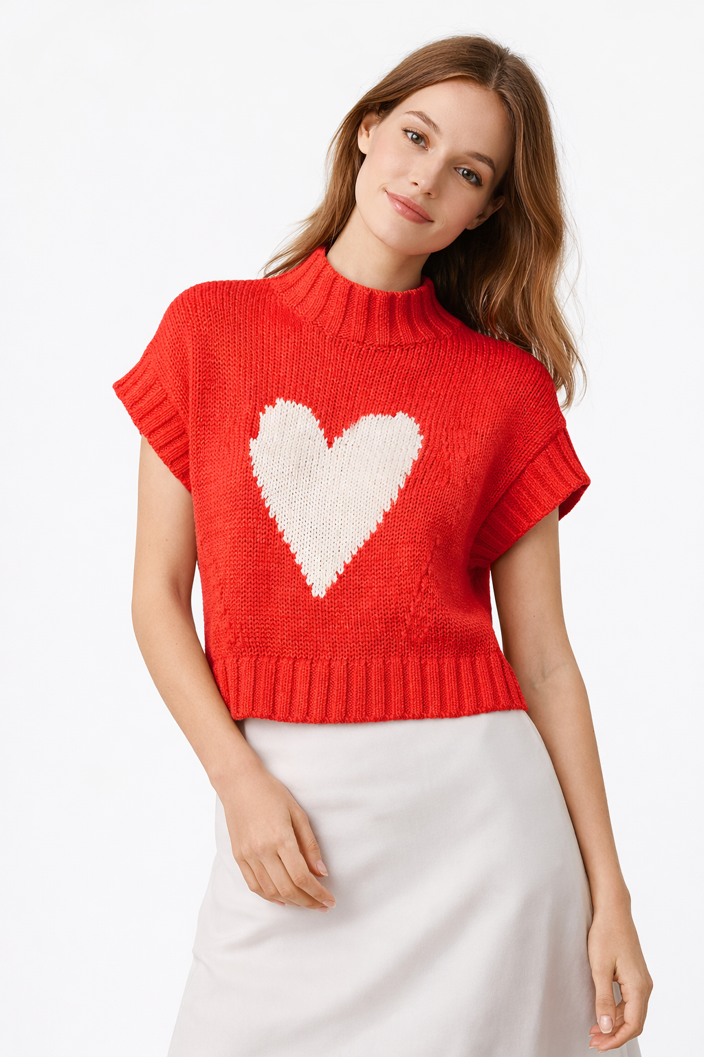 Mary | Heart Print Sleeveless Sweater for Women