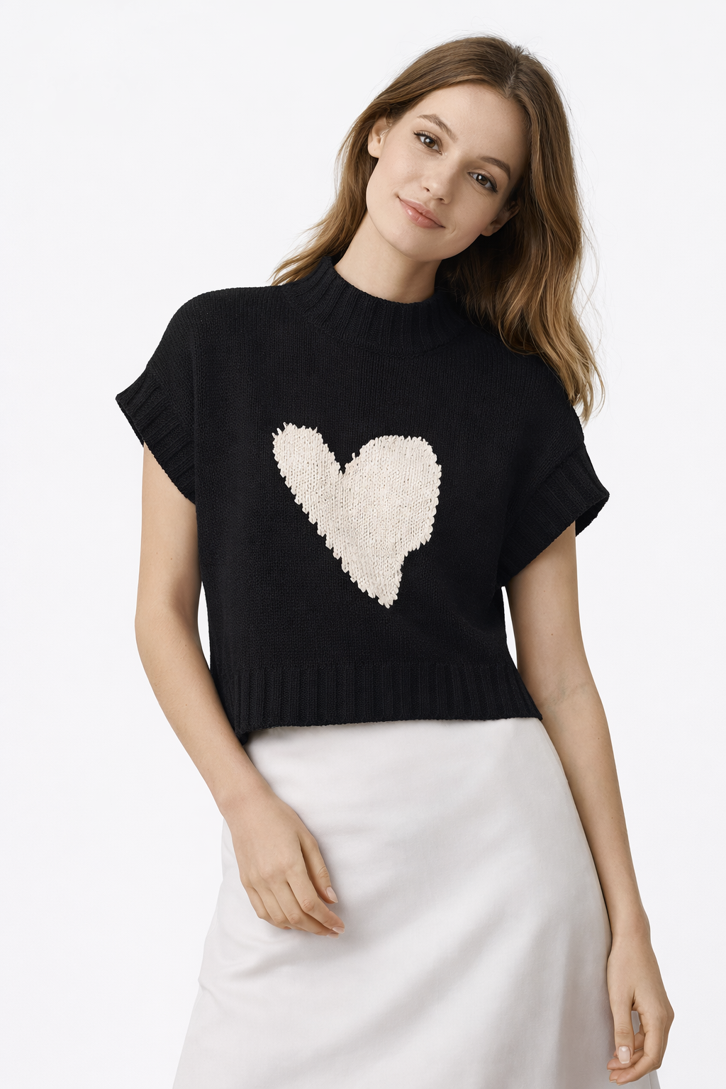 Mary | Heart Print Sleeveless Sweater for Women