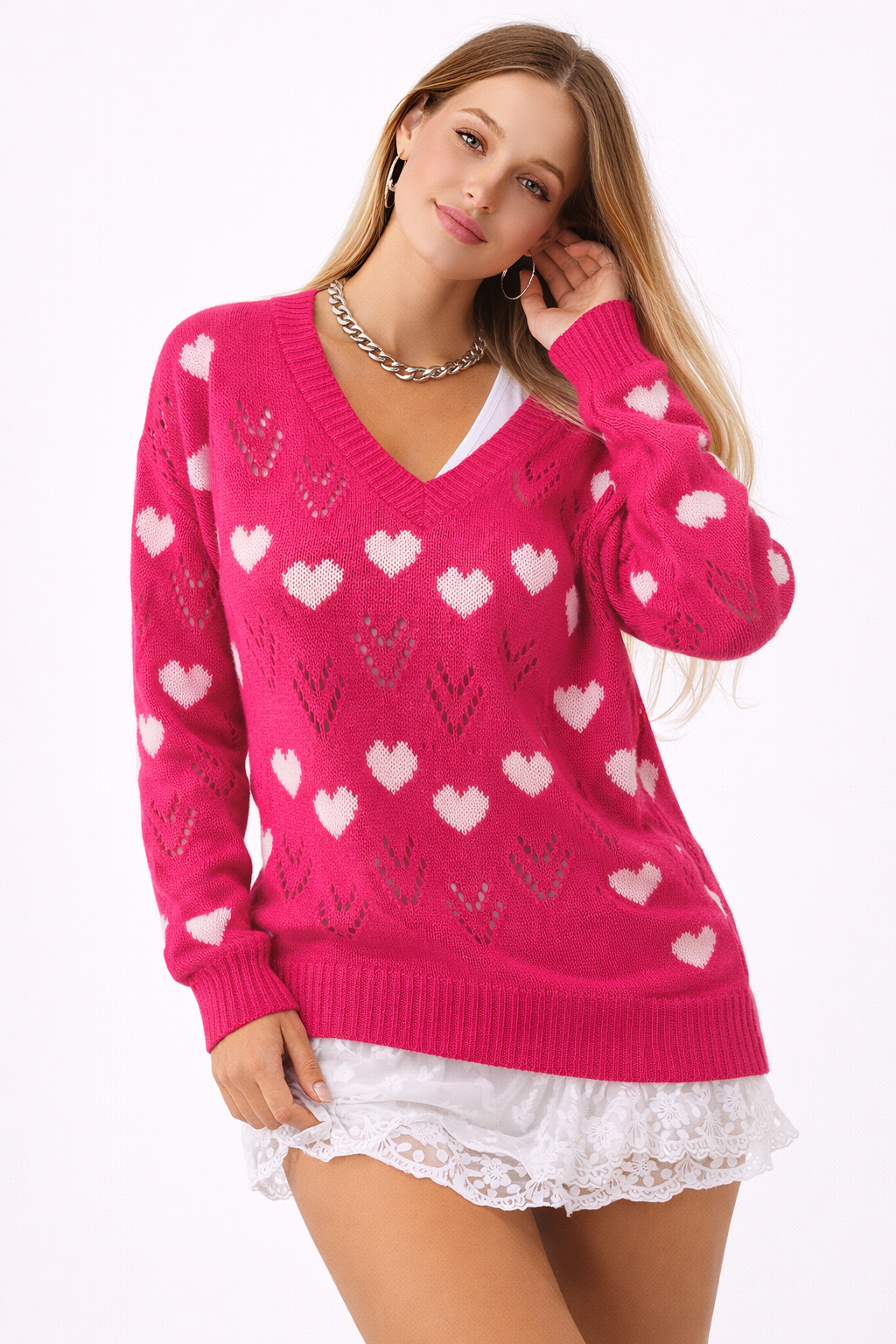 Miranda | V-Neck Heart Print Sweater for Women