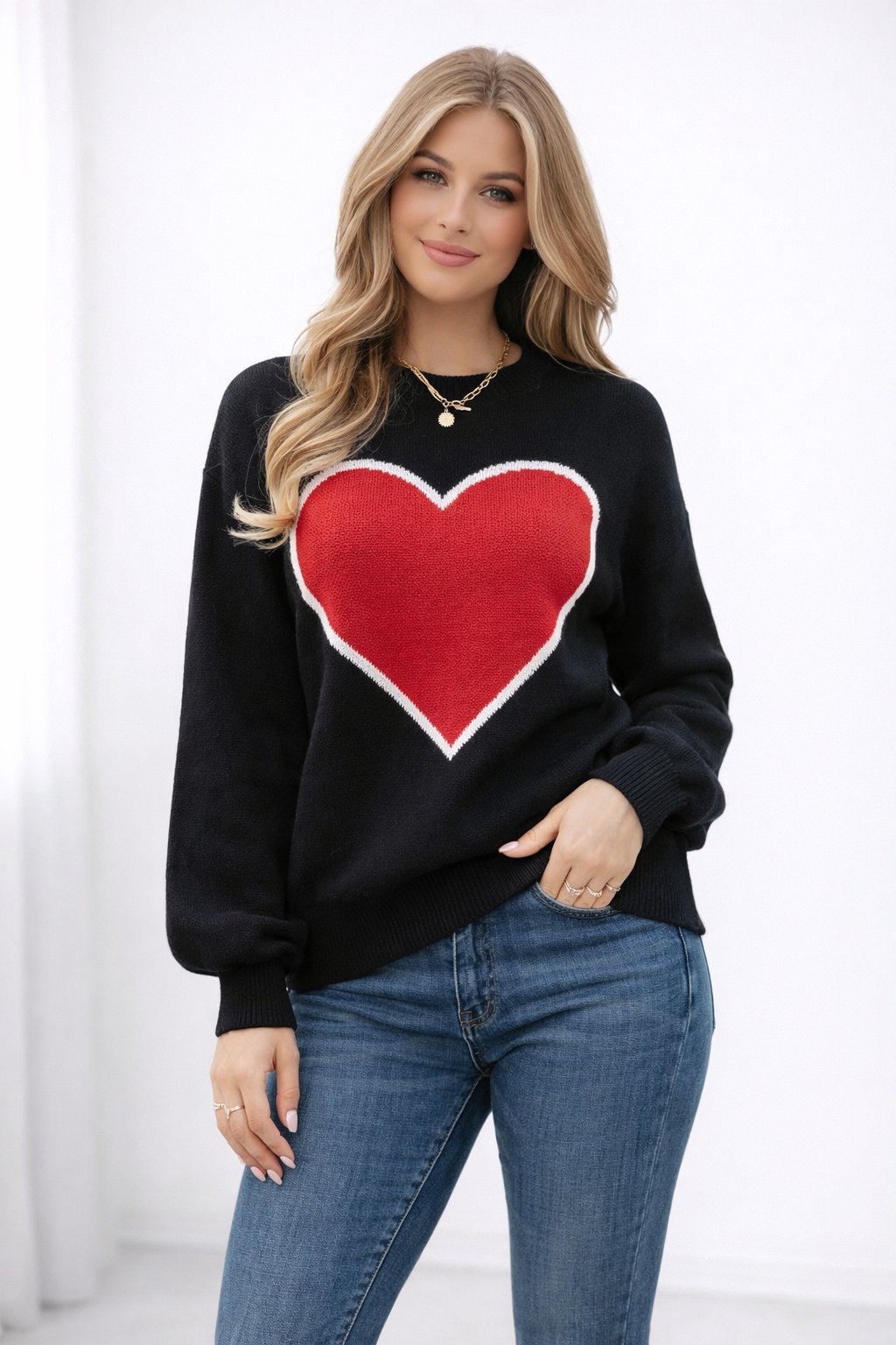 Paisley | Crew Neck Heart Print Sweater for Women
