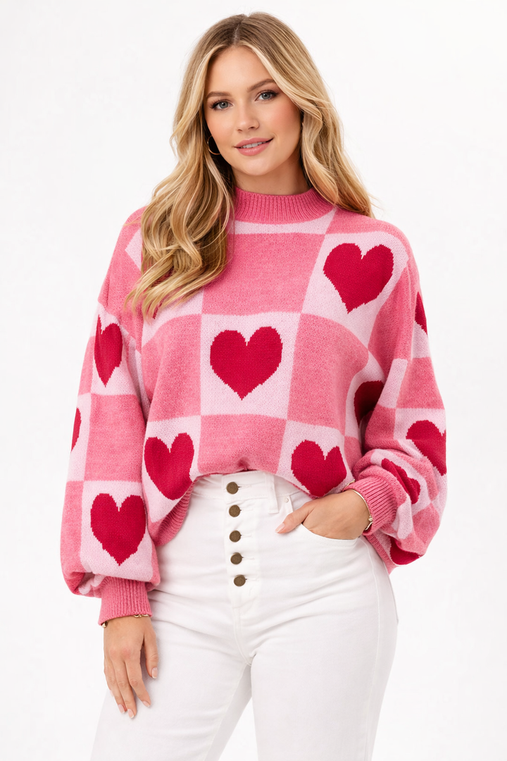 Nina | Crew Neck Heart Print Sweater for Women
