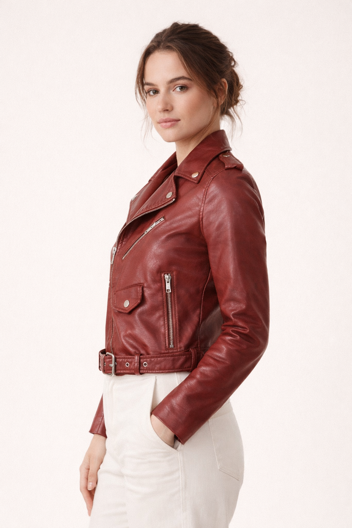 Kelly | Faux Leather Moto Jacket for Women