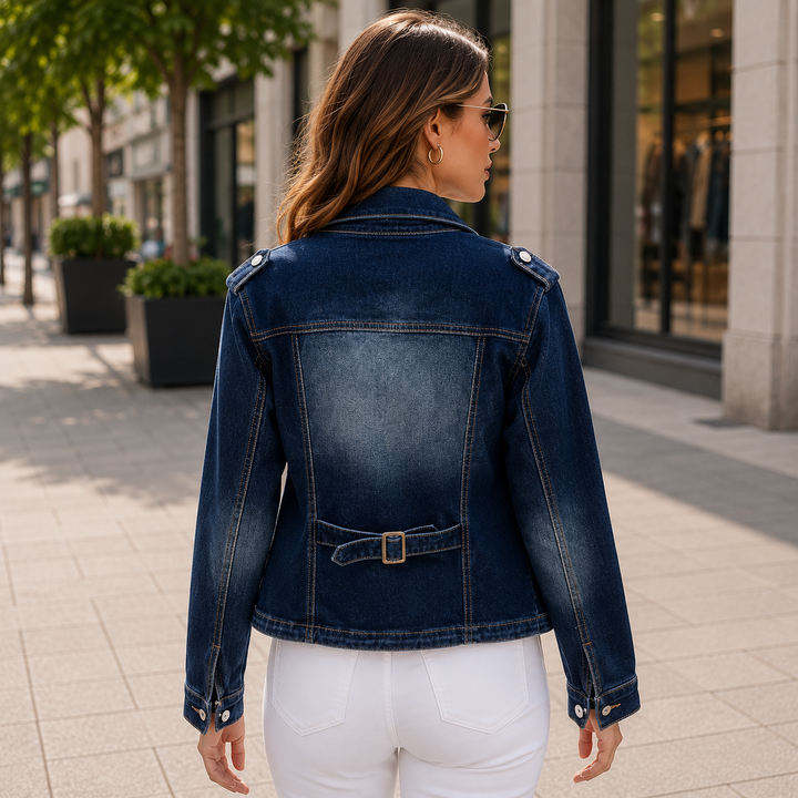 Lily | Cropped Denim Moto Jacket for Women