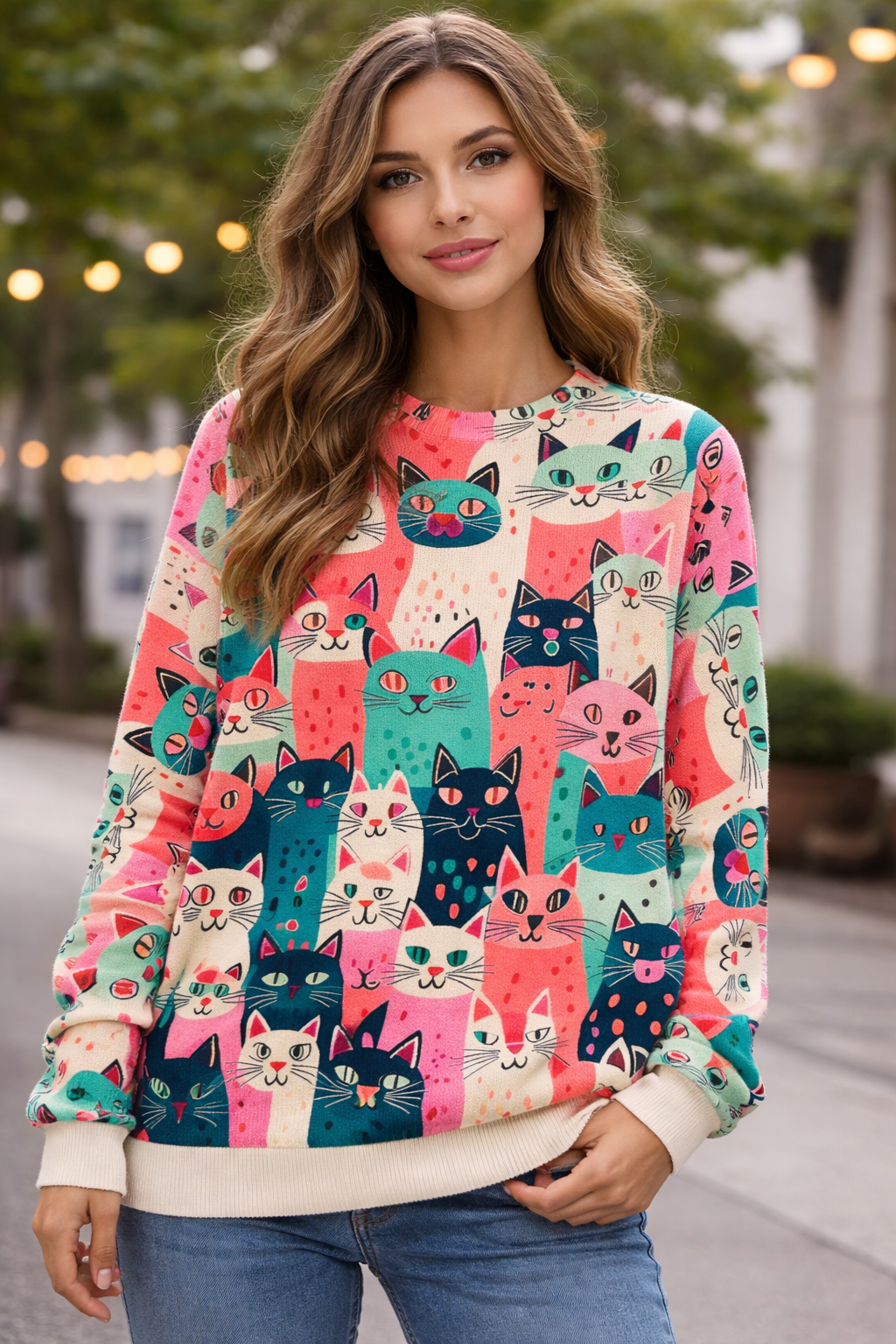 Lillian | Crew Neck Graphic Sweater for Women