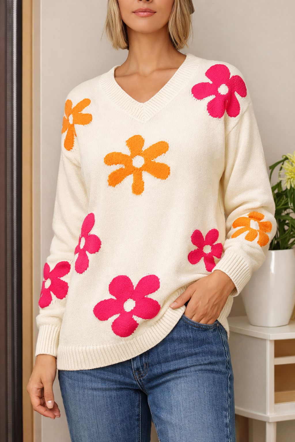 Rachel | V-Neck Floral Sweater for Women