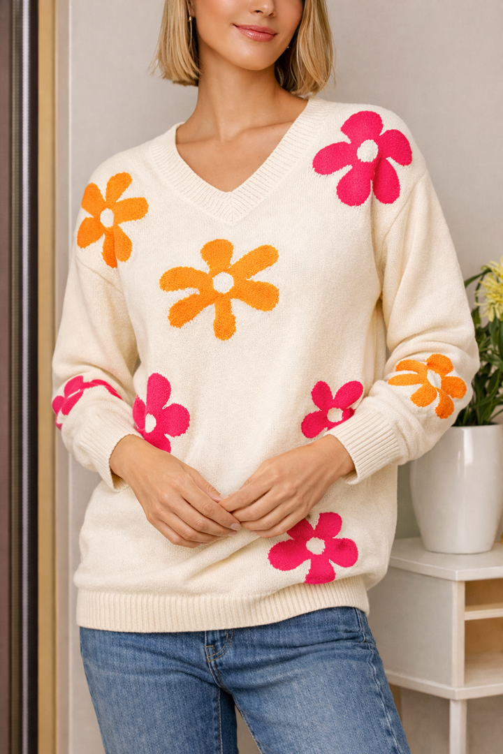 Rachel | V-Neck Floral Sweater for Women