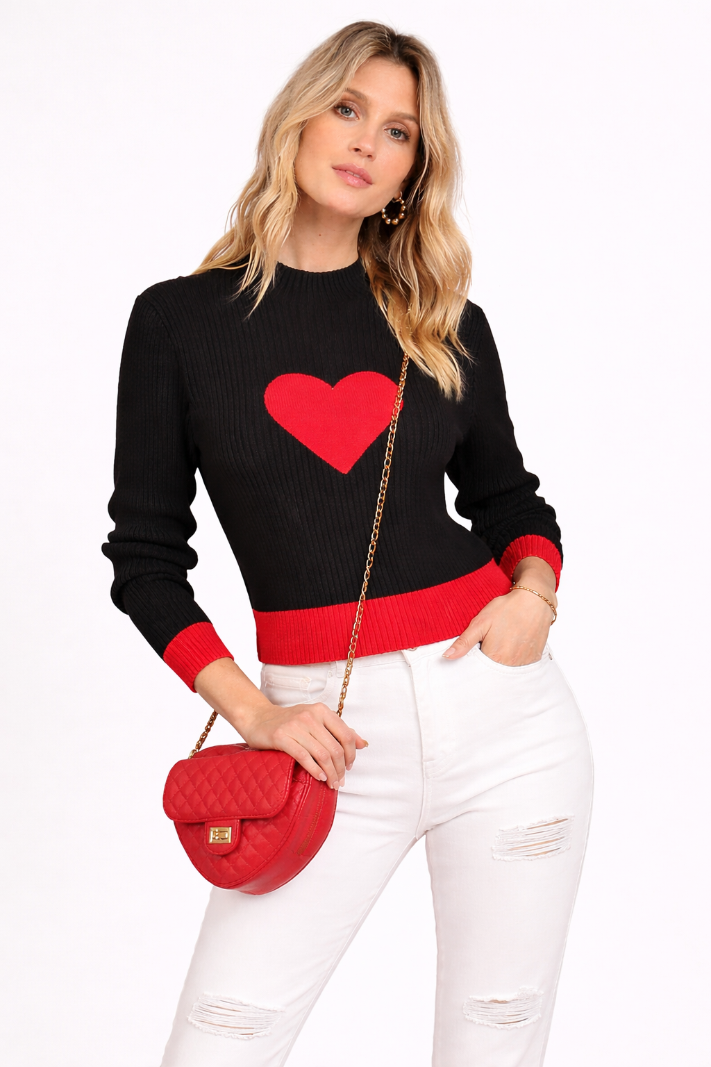 Margaret | Crew Neck Heart Print Sweater for Women