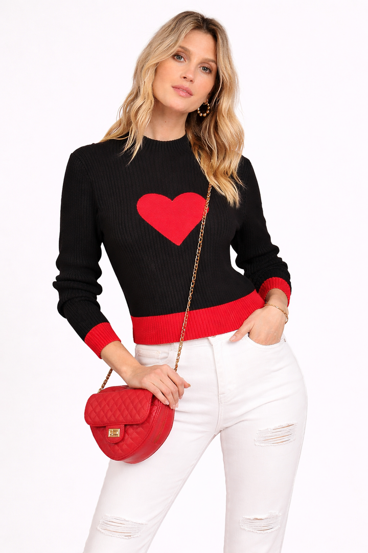 Margaret | Crew Neck Heart Print Sweater for Women