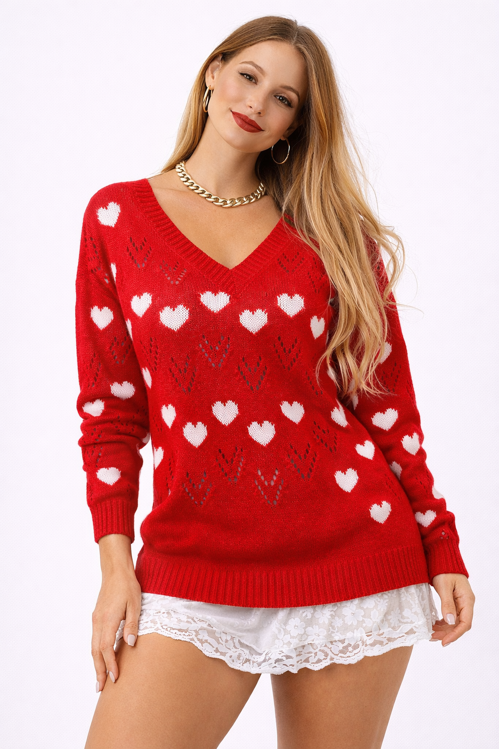 Miranda | V-Neck Heart Print Sweater for Women
