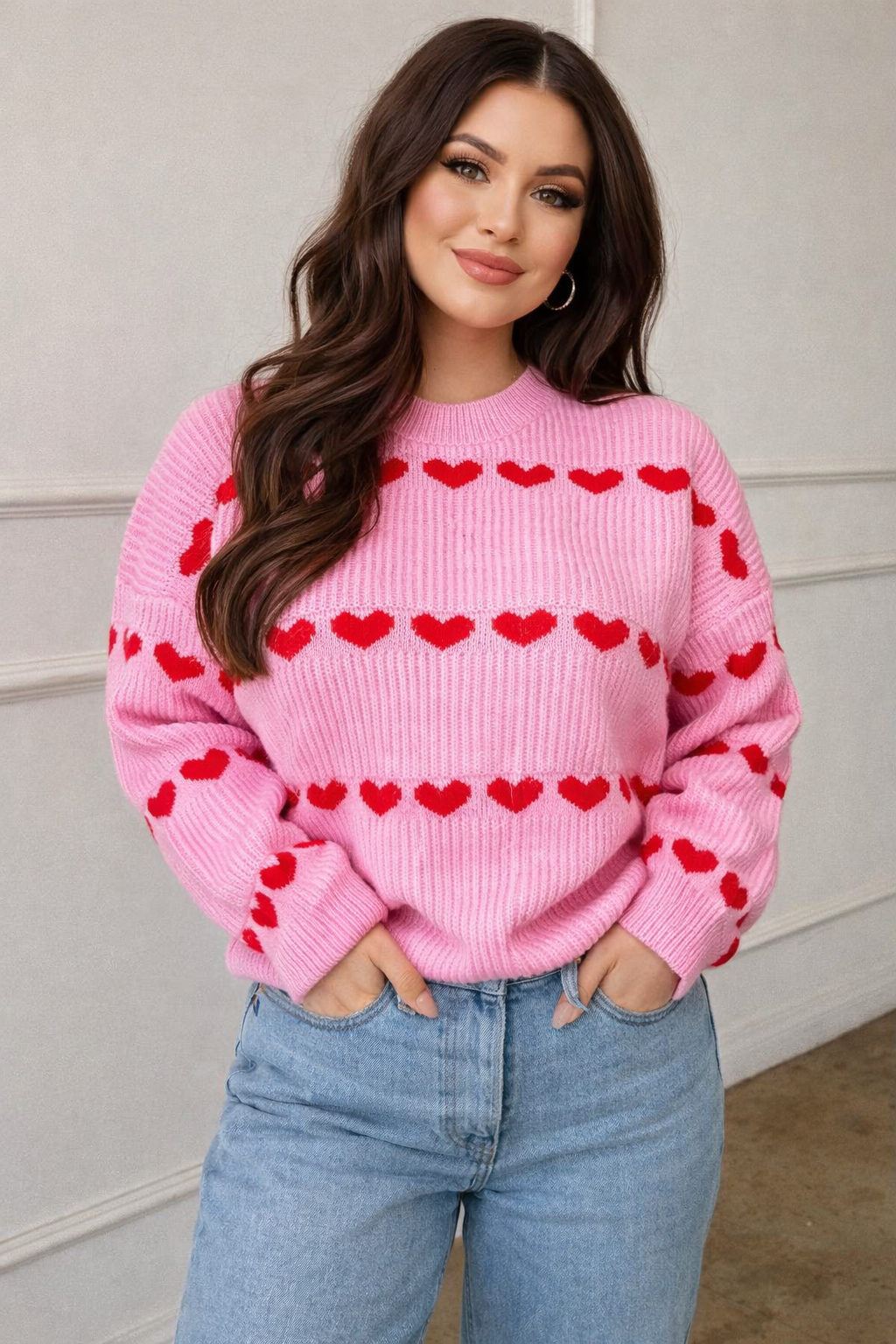 Nicole | Crew Neck Heart Print Sweater for Women