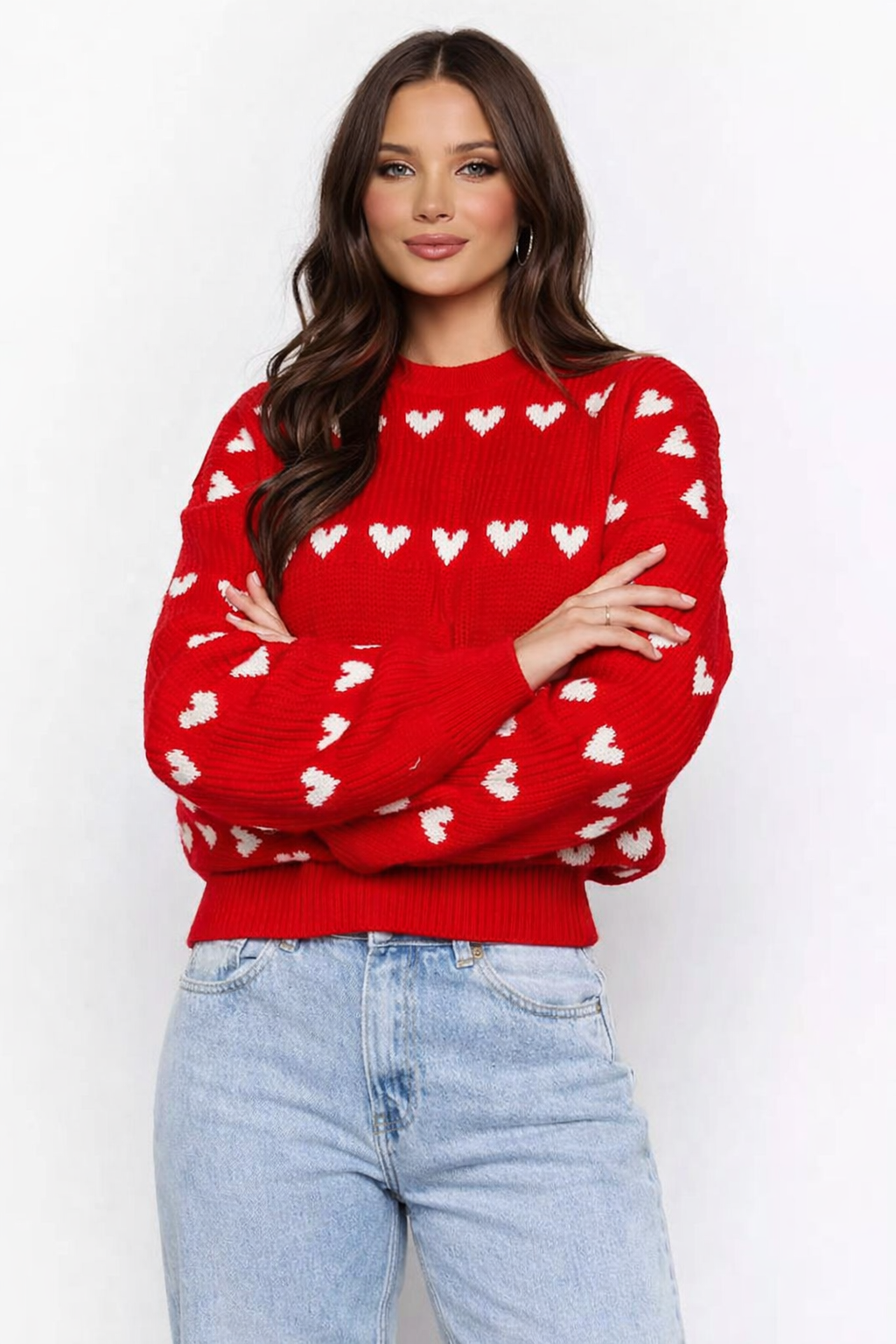 Nicole | Crew Neck Heart Print Sweater for Women