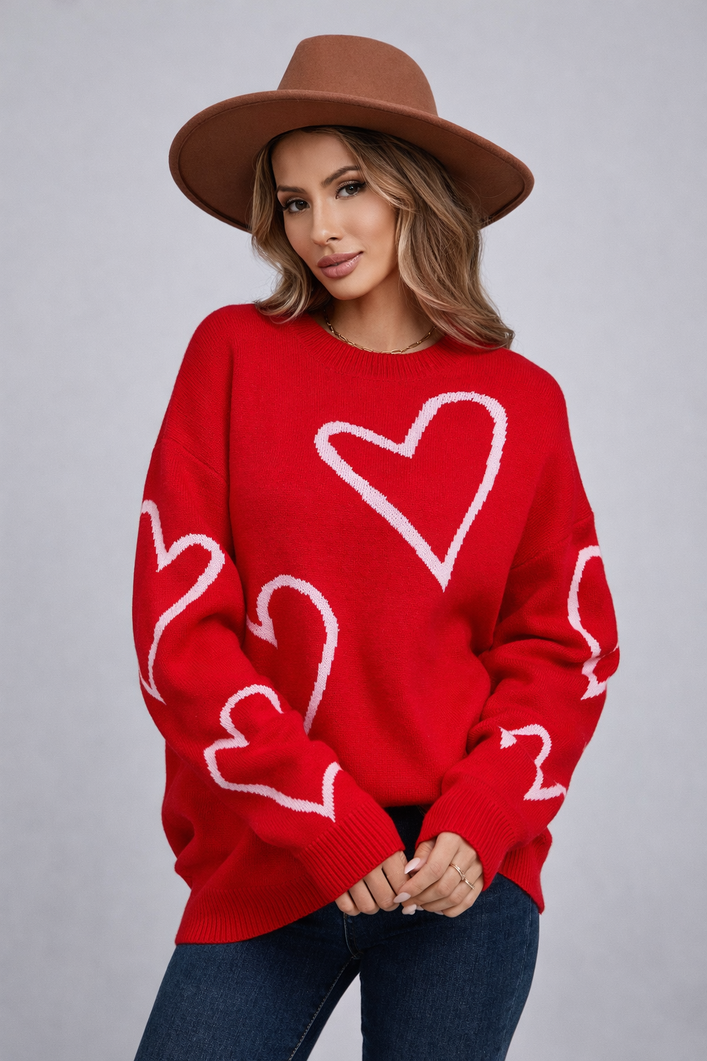 Paige | Crew Neck Heart Print Sweater for Women